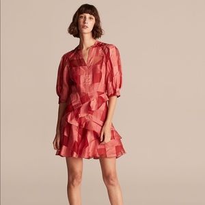 NWOT Rebecca Taylor Organza Check Mini Dress In Kiss Size 12